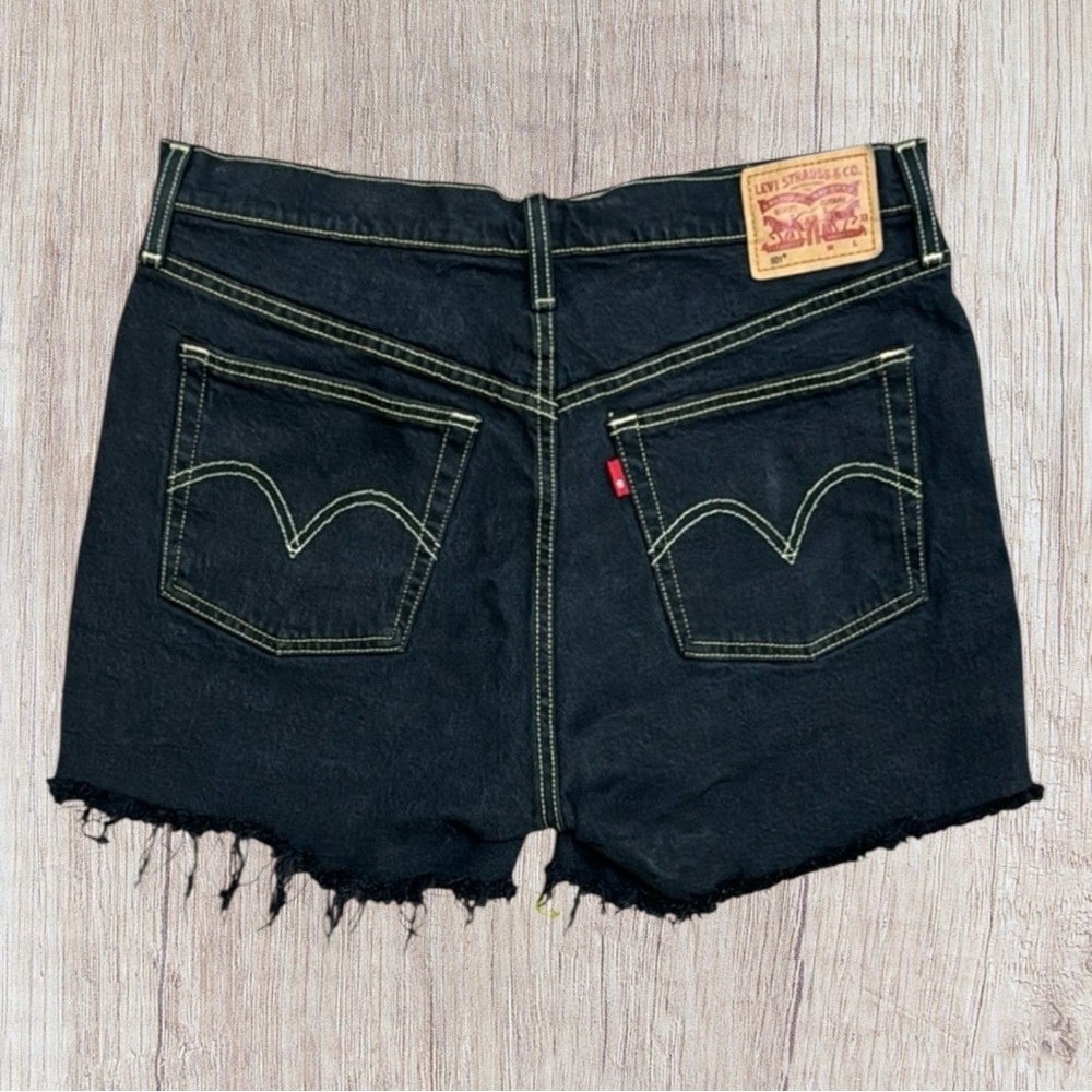 Levis 501 High Rise Cutoff Ragged Dark Blue Denim Women’s Shorts Size 31 Ins 3”